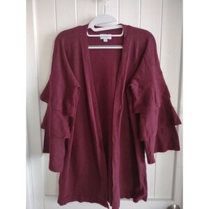 Mud Pie Women's Blake Ruffle Cardigan Size Small Medium Maroon Burgandy